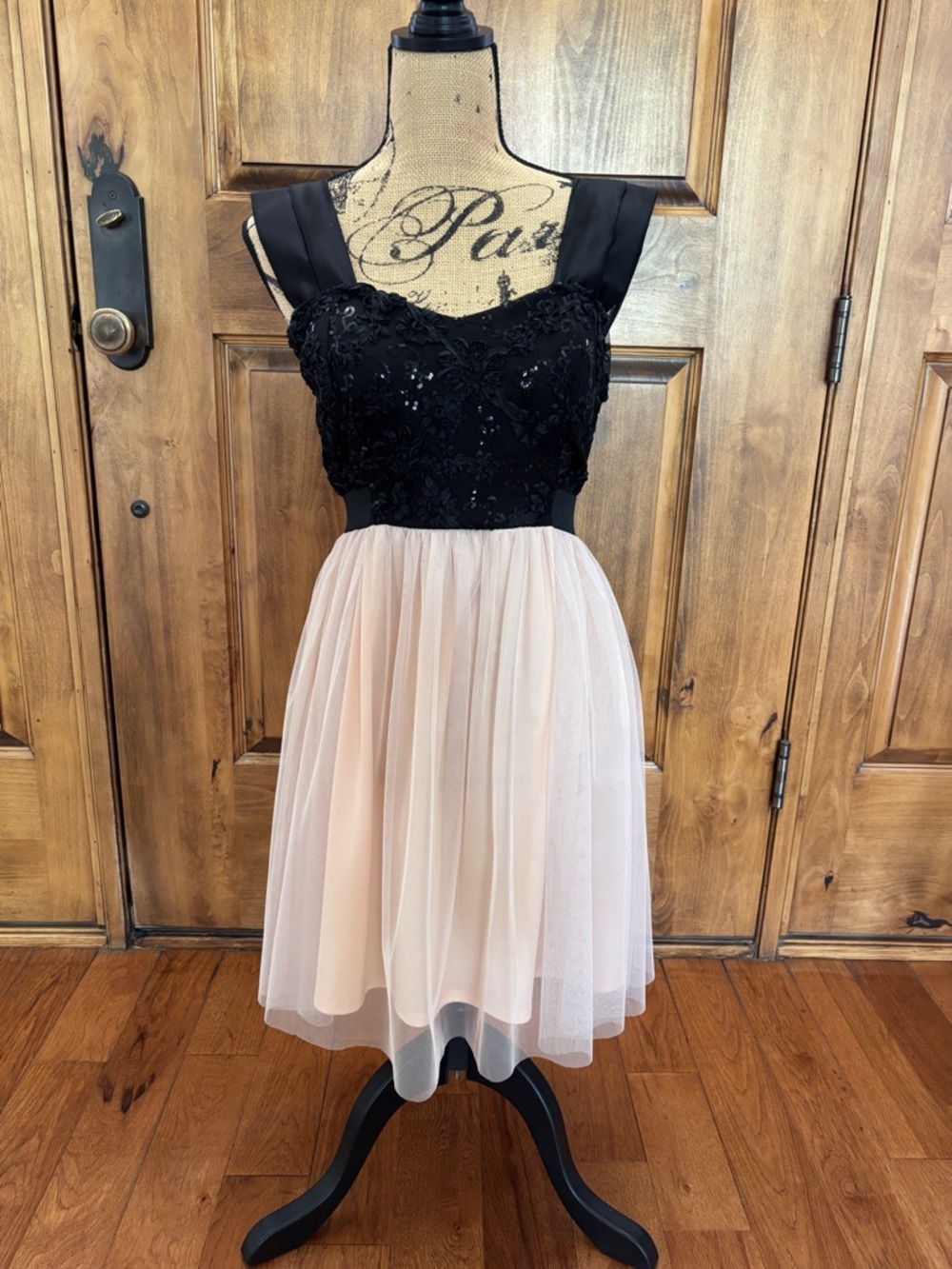 Mystic Black and Blush Lace Bodice Tulle Party Dress